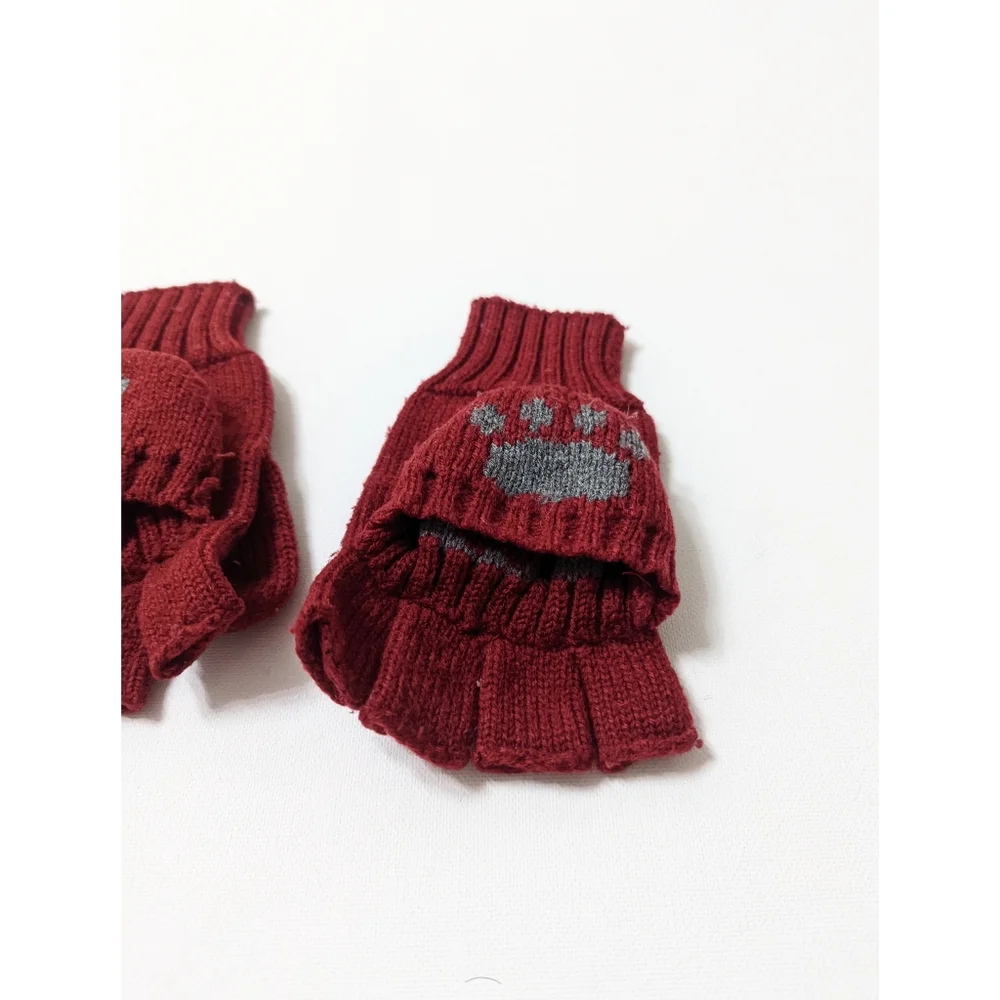 ZARA Knit convertible fingerless mittens Gloves with Bear Paw Print Size L